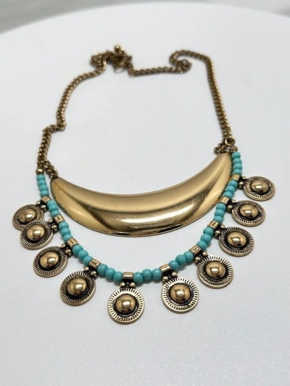 Gold And Turquoise Beaded Boho Necklace